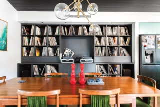 custom black record shelving